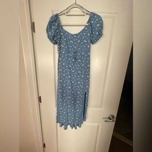 Hollister Blue and White Floral Off the Shoulder MIDI Dress